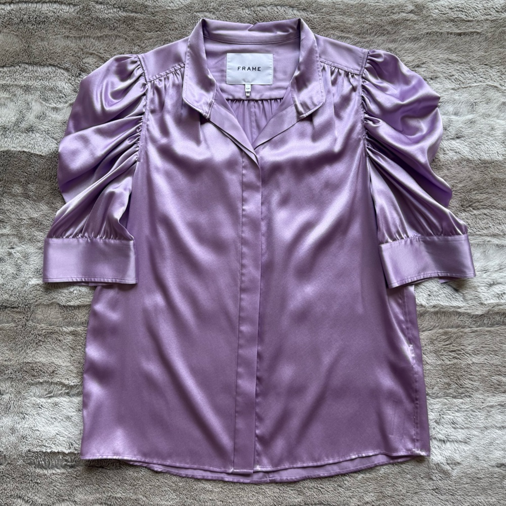 FRAME Gillian Stretch Silk Blouse in Lilac Size S - Picture 6 of 16